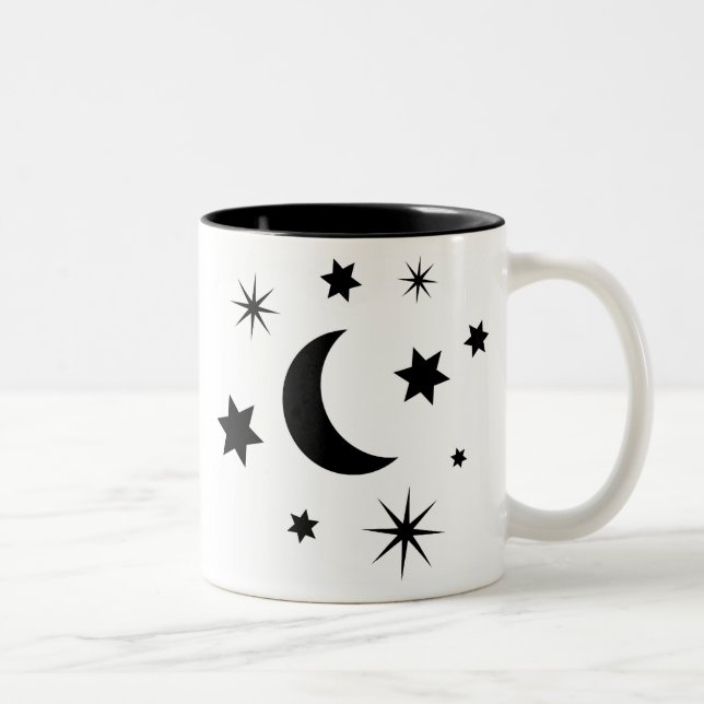 Caneca De Café Em Dois Tons Lua & estrelas pretas (Direita)