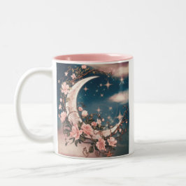 Caneca De Café Em Dois Tons Lua Romântica Crescente Rosa com Brilhos