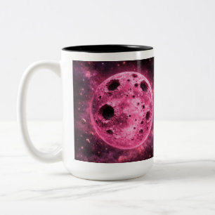Caneca De Café Em Dois Tons Lua Rosa com Buracos de Asteroide