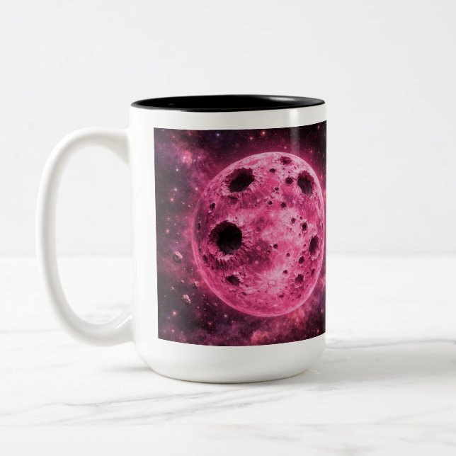 Caneca De Café Em Dois Tons Lua Rosa com Buracos de Asteroide (Esquerda)