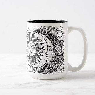 Caneca De Café Em Dois Tons Lua Solar Celestial e Estrelas - Coloração Persona