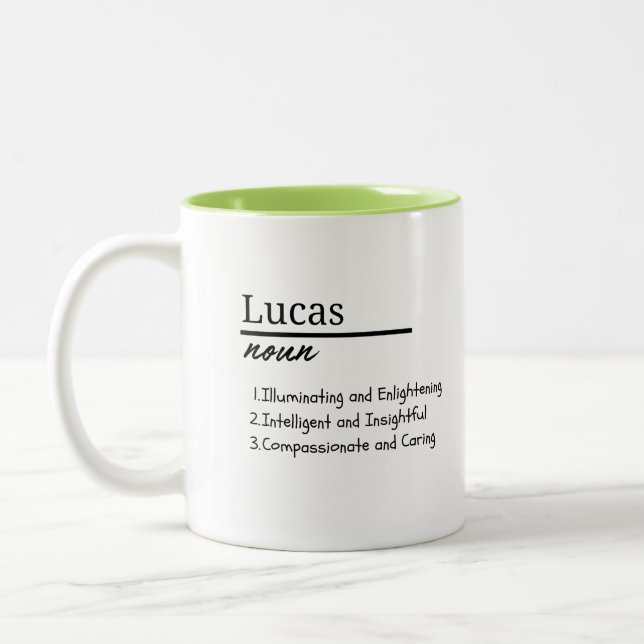 Caneca De Café Em Dois Tons Lucas, Menino Definição de Nome Personalizado (Esquerda)