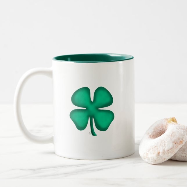 Caneca De Café Em Dois Tons Lucky 4 Leaf Irish Clover 2 toques (Com Donut)