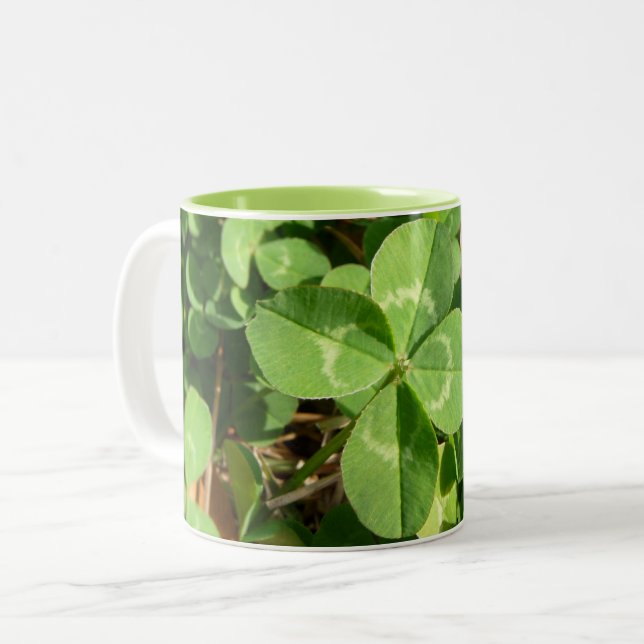Caneca De Café Em Dois Tons Lucky Four Folha Clover (Frente Esquerda)