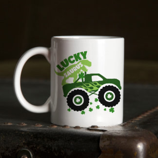 Caneca De Café Em Dois Tons Lucky Saurus Rex Saint Patrick Dinosaur shamrock