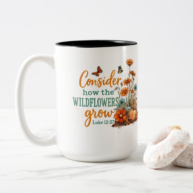 Caneca De Café Em Dois Tons Luke 12:27 (Com Donut)