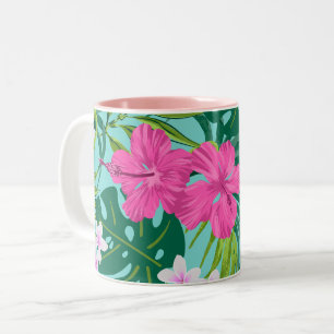 Caneca De Café Em Dois Tons Luna Hibiscus Garden Havaiana - Rosa e Turq