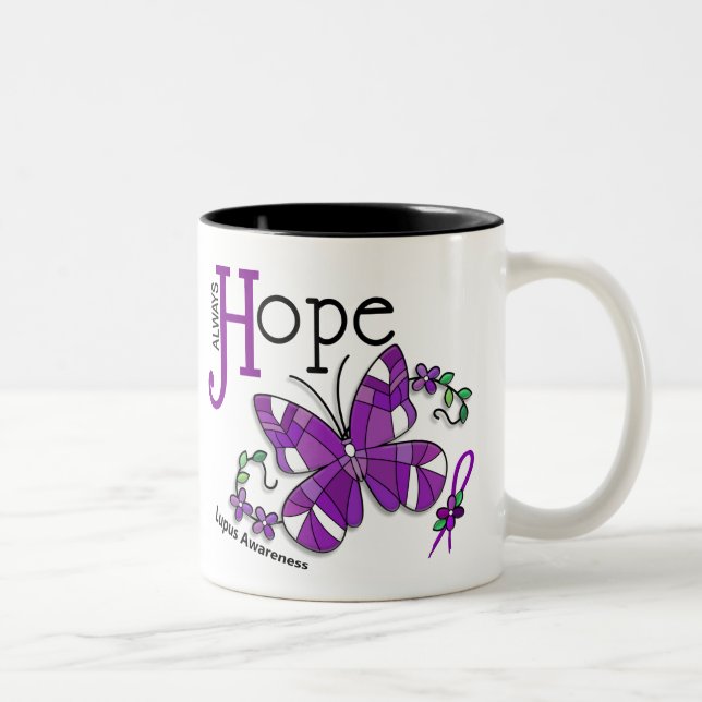 Caneca De Café Em Dois Tons Lúpus da borboleta do vitral (Direita)