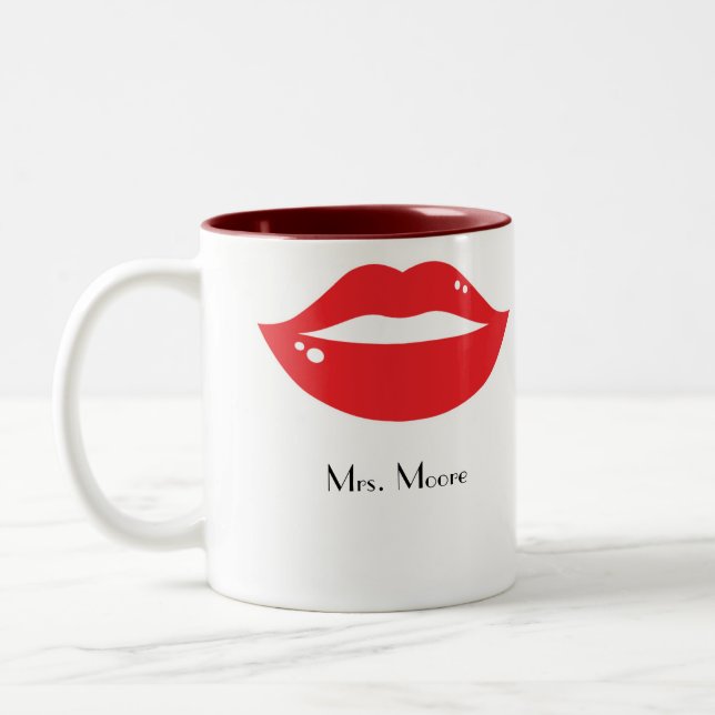 Caneca De Café Em Dois Tons Luscious Red Lábios - Mug da noiva (Esquerda)