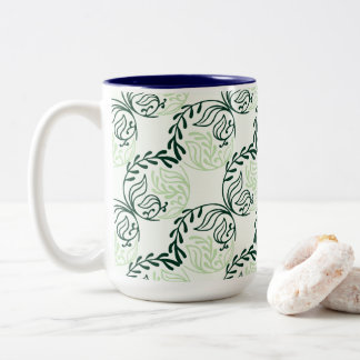 Caneca De Café Em Dois Tons Lush Green Leaves And Vines Pattern