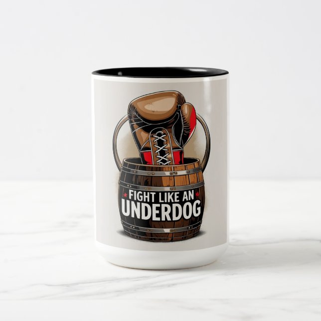 Caneca De Café Em Dois Tons Lutar como um texto branco de luva marrom (Centro)