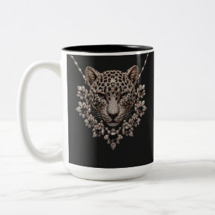 Caneca De Café Em Dois Tons Luxo Preto & Dourado Leopardo Floral Diamante