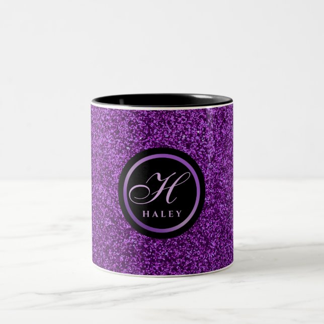 Caneca De Café Em Dois Tons Luxo Roxo Brilho Brilho Monograma Inicial (Centro)