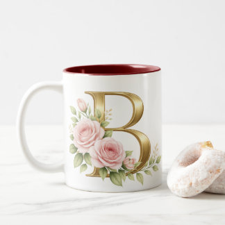 Caneca De Café Em Dois Tons Luxury Floral Monogram Letter B Mug Elegant Gold