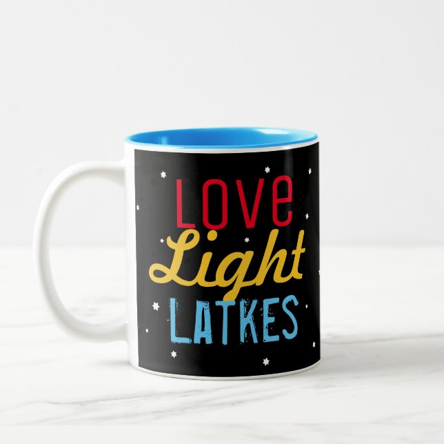 Caneca De Café Em Dois Tons Luz de Amor Personalizada Trava Hanukkah Engraçado (Esquerda)