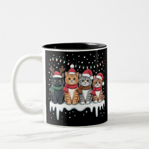 Caneca De Café Em Dois Tons Luz de Natal do Gato Rena Santa Amante de Gatos