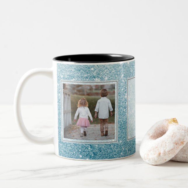 Caneca De Café Em Dois Tons Luz - imagens & design de texto azuis do brilho (Com Donut)