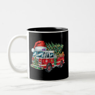 Caneca De Café Em Dois Tons Luzes de árvore de Natal com chapéu de Papai Noel 