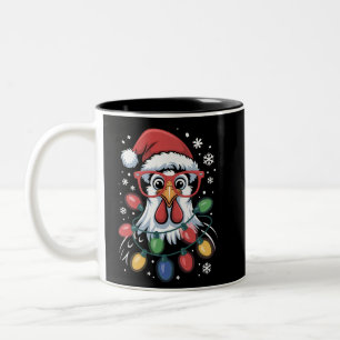 Caneca De Café Em Dois Tons Luzes de Natal de Galinha Árvore de Natal Animal d