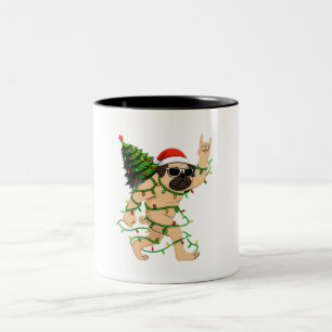 Caneca De Café Em Dois Tons Luzes de Natal de Pug Engraçado na Árvore – Xmas F