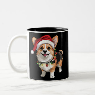 Caneca De Café Em Dois Tons Luzes de Natal de Santa Pembroke Welsh Corgi na Ár
