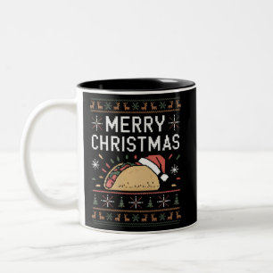 Caneca De Café Em Dois Tons Luzes de Suéter de Natal Feio do Papai Noel Taco N