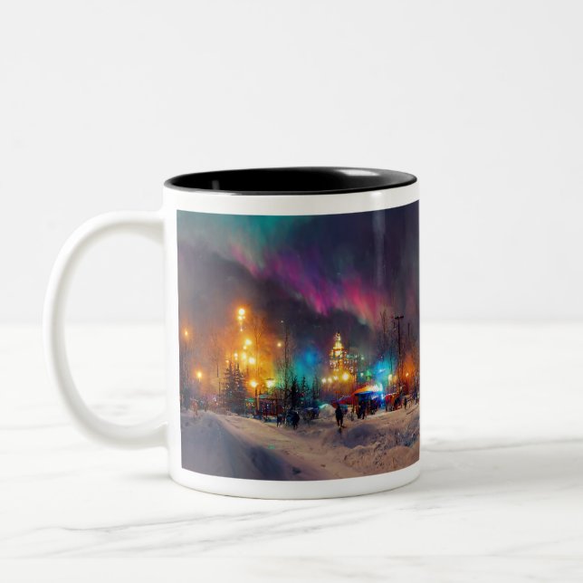 Caneca De Café Em Dois Tons Luzes do norte 003 (Esquerda)