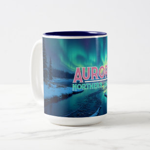 Caneca De Café Em Dois Tons Luzes do Norte Aurora Boreal