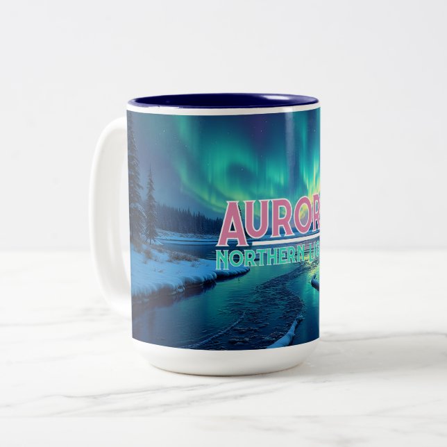 Caneca De Café Em Dois Tons Luzes do Norte Aurora Boreal (Frente Esquerda)
