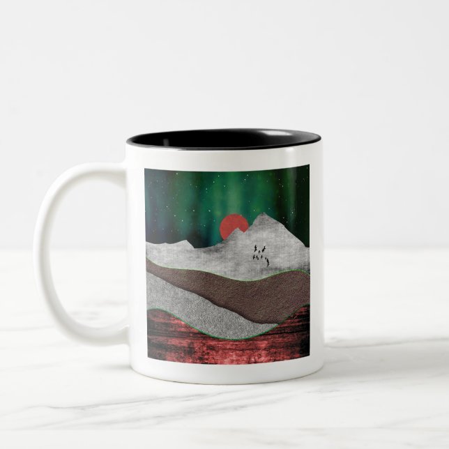 Caneca De Café Em Dois Tons Luzes do Norte Montanhosas (Esquerda)