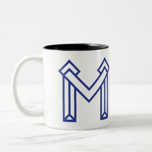 Caneca De Café Em Dois Tons M Geométrico Abstrato Azul 