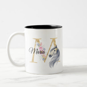 Caneca De Café Em Dois Tons M letra monograma personalizado com cavalo