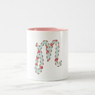 Caneca De Café Em Dois Tons M Rosa Floral Letra M