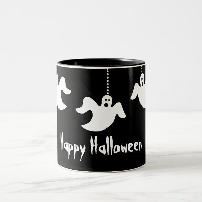 Caneca De Café Em Dois Tons Maçã de Fantasmas de Halloween, Preto (Centro)