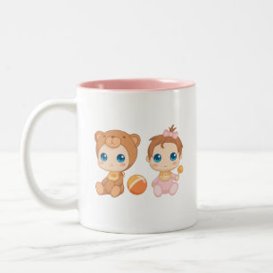 Caneca De Café Em Dois Tons Macacão de Gêmeas Bebês Meninas Urso
