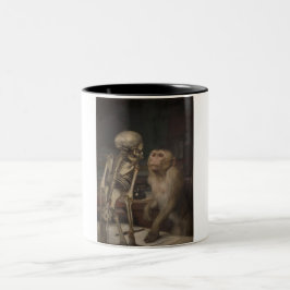 Caneca De Café Em Dois Tons Macaco antes de esqueleto (por Gabriel von Max)