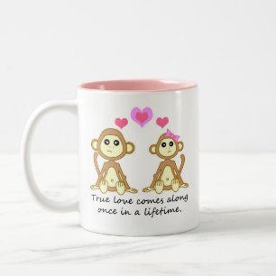 Caneca De Café Em Dois Tons Macacos bonitos - o amor verdadeiro vem avante uma
