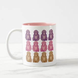 Caneca De Café Em Dois Tons Macacos Coloridos em Estilo Pixel Caprichoso