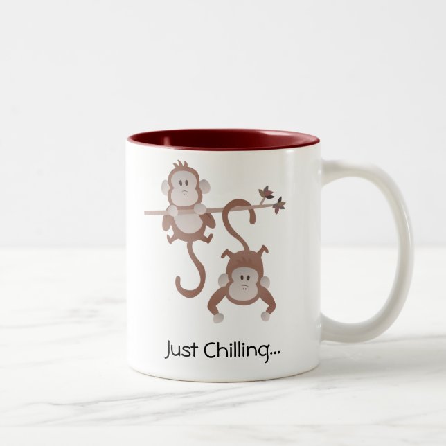 Caneca De Café Em Dois Tons Macacos de desenho animado pendurados (Direita)