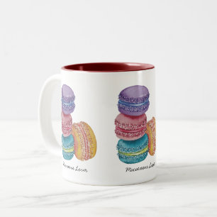 Caneca De Café Em Dois Tons Macarões Arco-Íris Bonitos Em Aquarela