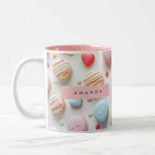 Caneca De Café Em Dois Tons Macaron e Coração de Doce Pastel Divertido Persona