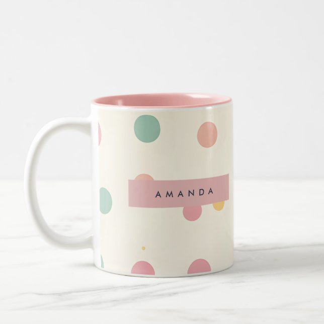 Caneca De Café Em Dois Tons Macaron Pastel Personalizado Pontinho (Esquerda)