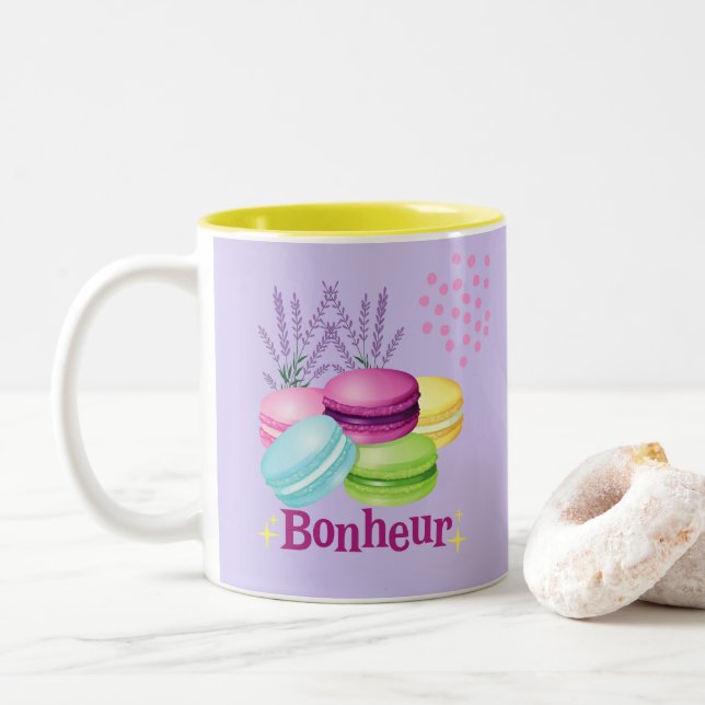 Caneca De Café Em Dois Tons Macarons Franceses (Com Donut)