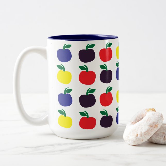 Caneca De Café Em Dois Tons Maçãs Coloridas Frutas (Com Donut)