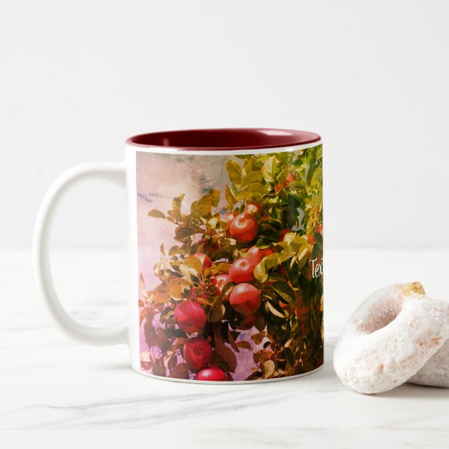 Caneca De Café Em Dois Tons Maçãs Na Árvore Natureza Personalizadas (Com Donut)