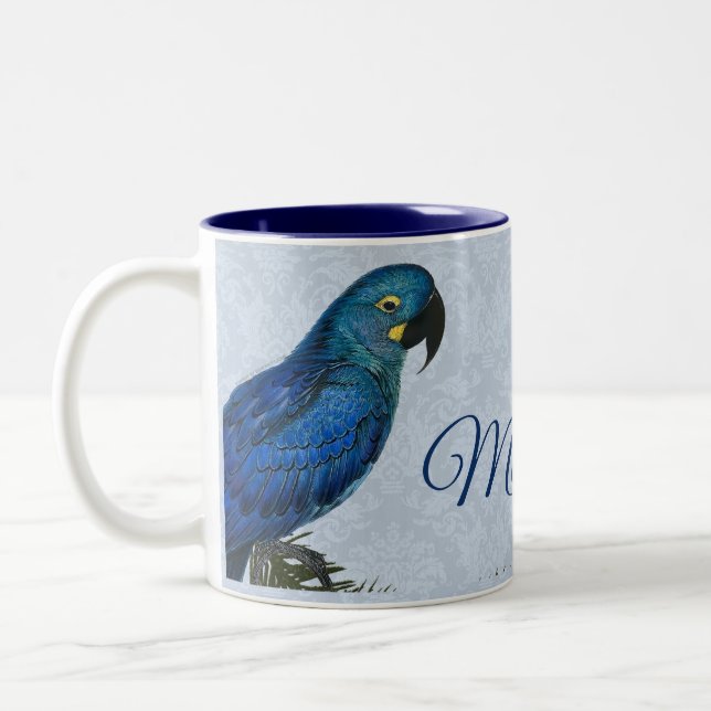 Caneca De Café Em Dois Tons Macaw Papagaio com Damask (Esquerda)