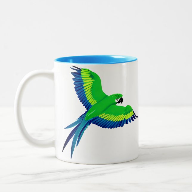 Caneca De Café Em Dois Tons Macaw Verde e Azul / Papagaio em voo (Esquerda)