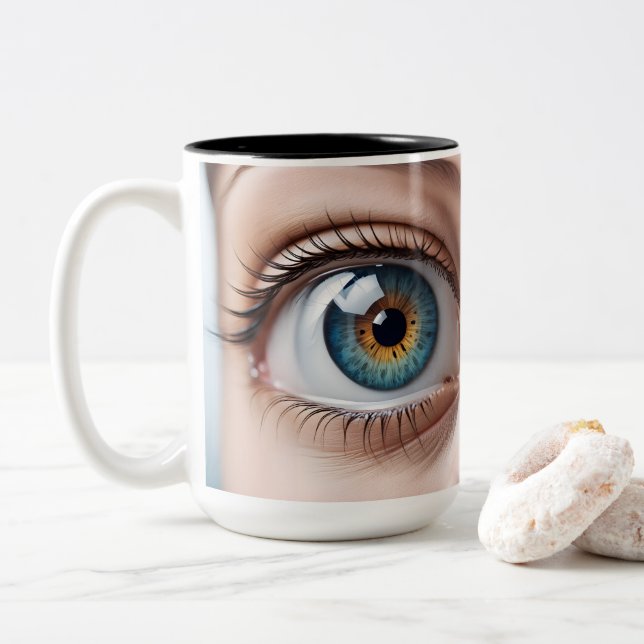Caneca De Café Em Dois Tons Macro de olho feminino (Com Donut)