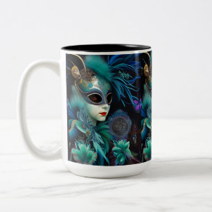 Caneca De Café Em Dois Tons Madame Mascarada Teal