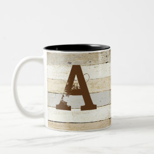 Caneca De Café Em Dois Tons Madeira rústica e letra